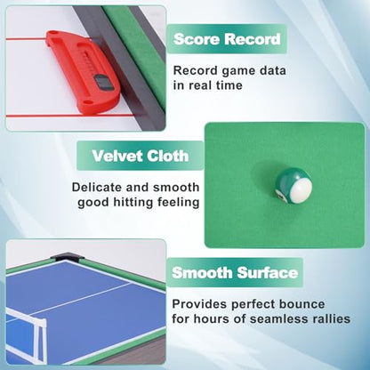 RAYKEEP Foldable Multi Game Table, 4-in-1 Combo Game Table Set with Ping Pong, Hockey, Pool Billiards and Foosball for Adults, Home, Game Room, Friends & Family - color: Light wood grain