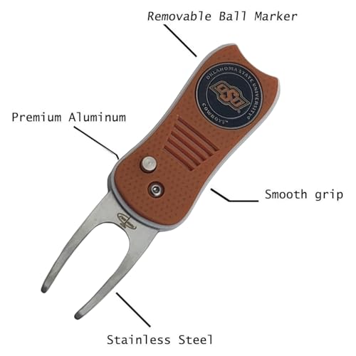 Switchblade Divot Repair Tool with Logo Printed Removable Magnetic Ball Marker-Best Divot Fixer - style: Oklahoma State Cowboys