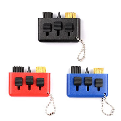 3 Pcs Golf Club Brush Pocket Golf Club Groove Cleaner 3 in1 Retractable Golf Sharpener Club Cleaner Tool Portable Small Golf Accessories - color: Black+blue+red