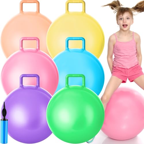 Lewtemi 6 Pcs Hopper Ball Carnival Outdoor Games 22 Inch Jumping Hopping Inflatable Bouncing Ball with Handle and Air Pump for Kids Sport Exercise(Light Colors) - color: Light Colors, size: 22 Inch