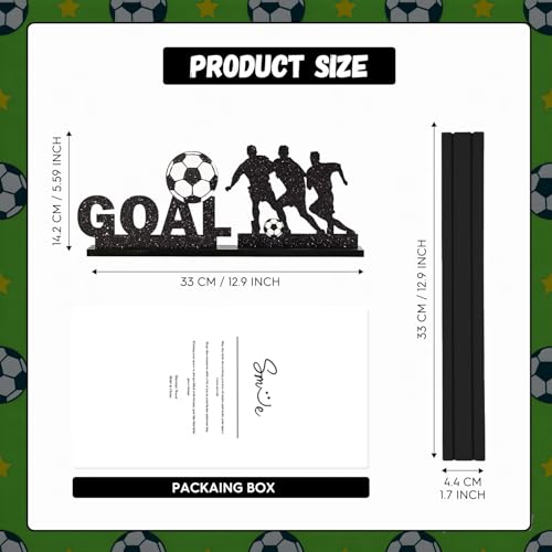 Smile Soccer GOAL Wooden Standing Decor Set, 2-Piece Black Player Silhouette & Text Tiered Tray Tabletop Signs with Stands for Game Day & Sports Party Decorations - style: Letter Goal