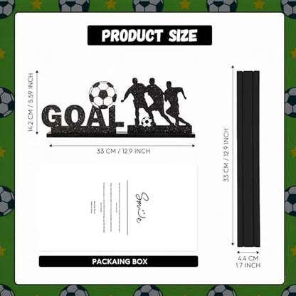 Smile Soccer GOAL Wooden Standing Decor Set, 2-Piece Black Player Silhouette & Text Tiered Tray Tabletop Signs with Stands for Game Day & Sports Party Decorations - style: Letter Goal