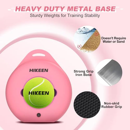 Hikeen Premium Tennis Trainer Rebound with Metal Base,Portable Solo Tennis Trainer Set with 3 Highly Elastic String Balls,Tennis Practice Equipment for Adult Kids an Beginners - style: Pink