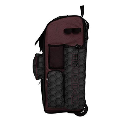 Boombah Rolling Superpack 2.0 3DHC Baseball/Softball Gear Bag - 23-1/2" x 13-1/2" x 9-1/2" - Multiple Colors - Telescopic Handle and Holds 4 Bats - Wheeled Version - color: Black/Maroon