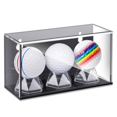 Lineshading Baseball Golf Ball Display Case for 3 Balls UV Protected Acrylic Boxes for Display Ball Cube Memorabilia Showcase Autograph (Black, 5.9 x 2.4 x 1.8 Inch) - color: Black, size: 5.9 x 2.4 x 1.8 Inch