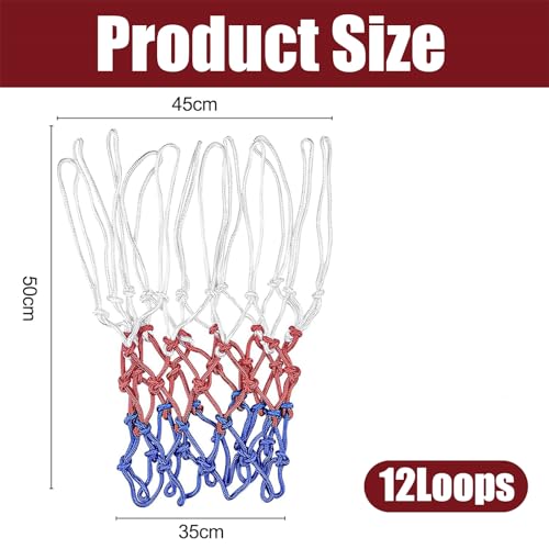 Basketball Net Replacement, Basketball Hoop Net, Basketball Net Outdoor Heavy Duty, Basketball Replacement Nets for Indoor Outdoor, All Weather Anti Whip, 12 Loops Standard Size