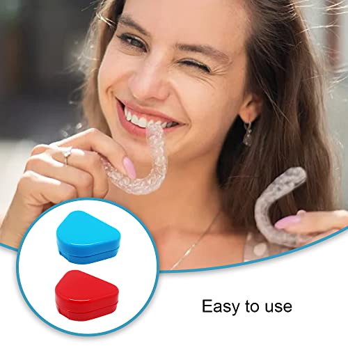 TAORANJU Retainer Case with Vent Holes, 2 Pcs Denture Cases Orthodontic Mouth Guard Case Dental Retainer Holder Braces Storage Boxes for Dentures and Braces (Red, Blue)