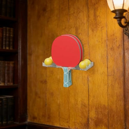 Table Tennis Bat Display Stand - Wall Mounted Acrylic Paddle Holder for 2 Rackets and 4 Balls - Display Stand Organizer for Game Room