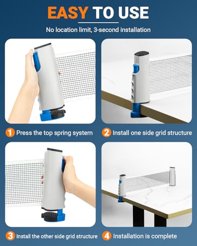 Retractable Ping Pong Net, Upgrade Table Tennis Net Stands Upright Without Sagging, Ping Pong Net for Any Table, Easy to Use and Portable, Play Indoors & Outdoors, Ping Pong Table Net