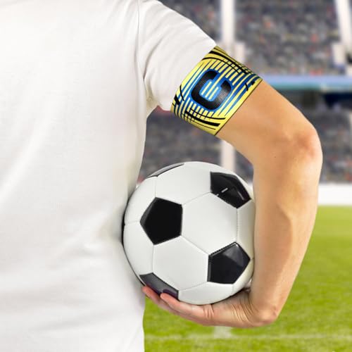 Soccer Captain Armband, 2Pcs Sports Captain Armbands Elastic Protective Arm Badge Adjustable Football Basketball Player Bands Adult Women Men - style: arc-yellow