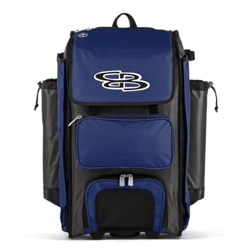 Boombah Catchers Superpack Hybrid Rolling Bat Bag - Multiple Colors - Wheeled & Backpack Version - color: Charcoal/Royal Blue_C23