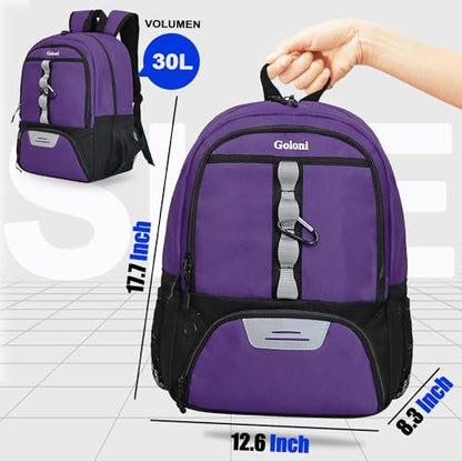 Goloni Youth Soccer Bag,Basketball Bag with Ball Compartment & Shoe Compartment,Backpack for Football Volleyball Basketball - color: Purple