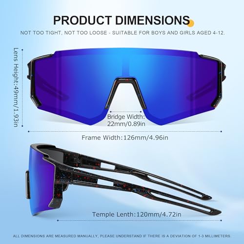 3PACK Kids Sunglasses Youth Baseball Sunglasses for Boys Girls Age 4-12,Softball Sports Cycling Goggles UV Protection - color: A07-black+red Red+deep Blue