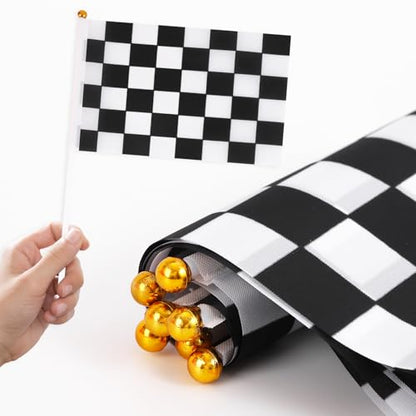 Mini Traffic Cones（With Hole on Top）with Racing Checkered Flags, Sports Safety Cones for Soccer Cones and Basketball Practice Equipment - Mini Orange Cones for Soccer Practice and Small Driving Practice Cones.Race Car Birthday Party Supplies, Kids Gift. (