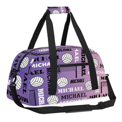 Custom Volleyball Gym Bag Duffel Bag for Women Men, Personalized Name Sport Bag Overnight Bags Customized Travel Weekender Bag, Purple Voilet - color: Purple Voilet