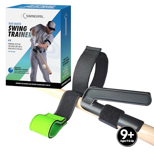 SWINGRAIL Baseball/Softball Hitting Trainer – Swing Trainer Aid for Batting & Hitting Practice – Baseball Training Equipment to Improve Bat Speed, Swing Mechanics, Contact & Timing – For Ages 9 and Up