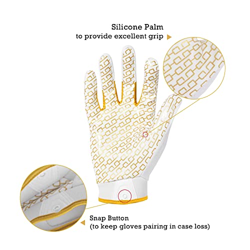 HANDLANDY Youth Football Gloves, Kids Sticky Receiver Gloves,Super Grip Football Glove Best Gift for Boys,Girls - color: White and Gold, size: Small-Youth