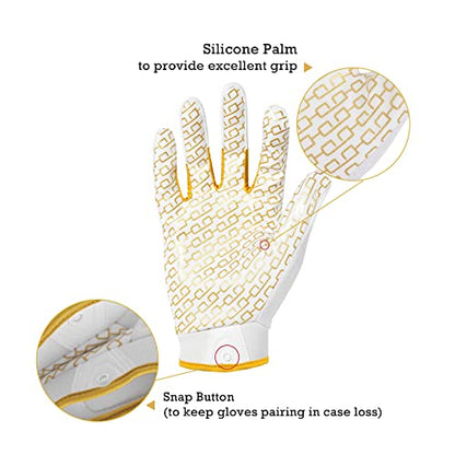 HANDLANDY Youth Football Gloves, Kids Sticky Receiver Gloves,Super Grip Football Glove Best Gift for Boys,Girls - color: White and Gold, size: Small-Youth