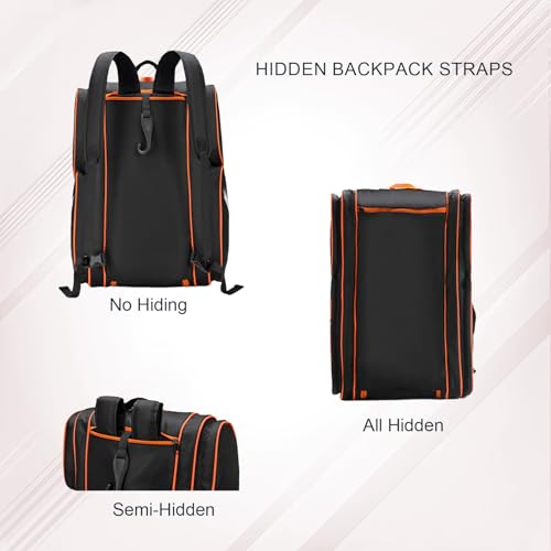 TILDOSAC Pickleball Bag - Large Paddle Bag for 4 Paddles & Accessories - Fence Hook, Extra Pockets, Shoe Compartment