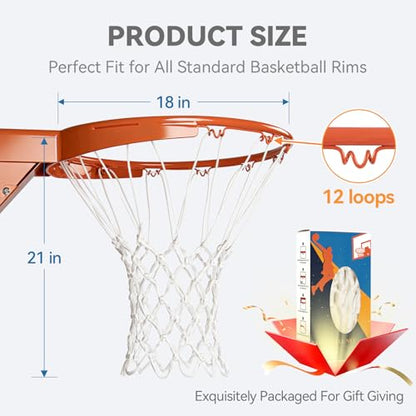 Professional Basketball Net Replacement, Heavy Duty Nylon 12 Loops, All Weather Anti-Whip Basketball Hoop Net Fits Standard Indoor Outdoor Rims, Gift Box Packaging (Net Only)