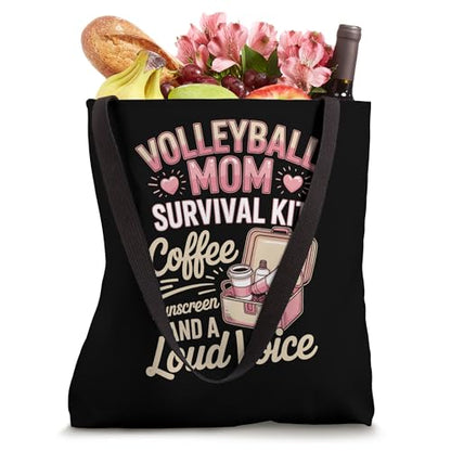 Volleyball Mom Survival Kit Coffee Sunscreen Loud Voice Tote Bag