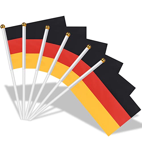 AhfuLife 30 Pcs Germany Hand Held Flags for World Cup Decorations 2026, 5.5 × 8.2 Inch German Stick Flag - Double Sided with 11.8" Pole for National Day Football Sports Event Celebration Decor - color: German, size: 5×8 Inch-30 Pcs