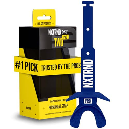 Nxtrnd Two Pro Football Mouth Guard, Permanent Strap, Fits Adult & Youth (Navy Blue) - color: Navy Blue Pro
