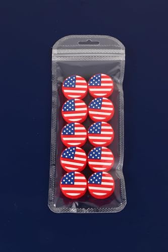 American Flag Tennis Racket Dampener: Silicone Tennis Vibration Shock Absorbers - USA Patriotic Racquet Damper for Sporter, Tennis Accessories (10 Pack)