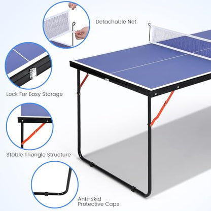 Foldable Table Tennis Table Portable Ping Pong Table with Net & 2 Paddles & 3 Balls,Portable Ping Pong Family Game Tables for Outdoor Indoor,54 x 30 x 27 inch