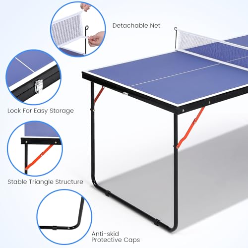 Foldable Table Tennis Table, Portable Ping Pong Table with Net & 2 Paddles & 3 Balls,Portable Ping Pong Family Game Tables for Outdoor Indoor,54 x 30 x 27 Inch
