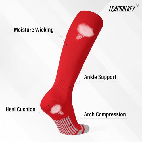 LEACOOLKEY Baseball Belt and Socks Combo Set Softball Soccer Socks and Elastic Belt for Youth and Adult - color: Red, size: Youth