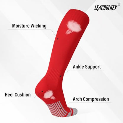 LEACOOLKEY Baseball Belt and Socks Combo Set Softball Soccer Socks and Elastic Belt for Youth and Adult - color: Red, size: Youth
