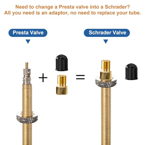6 Pack Presta to Schrader Valve Adapter Kit, Convert Tire Valve for Bike, eBIke, Scooter - with 6 Tire Valve Stem Caps + 6 Ball Needles - Inflate Effortlessly with Air Compressor or Standard Pump