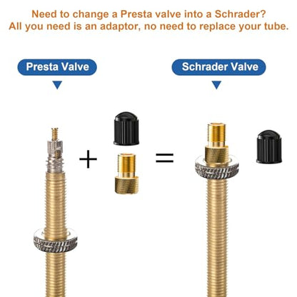 6 Pack Presta to Schrader Valve Adapter Kit, Convert Tire Valve for Bike, eBIke, Scooter - with 6 Tire Valve Stem Caps + 6 Ball Needles - Inflate Effortlessly with Air Compressor or Standard Pump