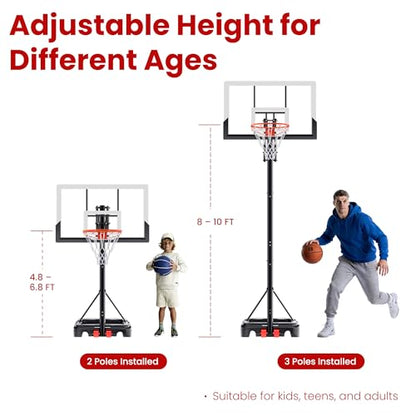 Feelwin Basketball Hoop for Kids Youth Adults, Portable Adjustable Height Basketball Goal with Wheels for Driveway Backyard Outdoor Play