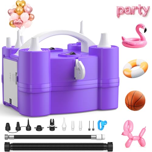 Keaibuding Electric Balloon Pump, 4-in-1 Balloon Blower with Triple Inflating Ports for All Balloons, Air Pump for Sports Balls, Inflator& Deflator for Inflatables (Dust-Proof Storage Bag Included) - color: Purple