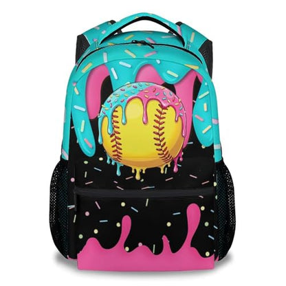 Softball Backpack for Girls Kids - Kids Backpacks Youth Player Gift 17" Drip Design Girls Bookbag Sports School Bag for Kindergarten Elementary - color: Yellow