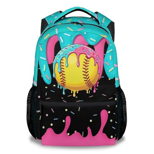 Softball Backpack for Girls Kids - Kids Backpacks Youth Player Gift 17" Drip Design Girls Bookbag Sports School Bag for Kindergarten Elementary - color: Yellow