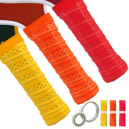 Pickleball Grip Tape 3pcs Overgrip Pickleball Paddle Grip Tape with Raised Ridge Replacement Grip Wrap Accessory for Pickleball Paddle Handle - color: Yellow red and orange