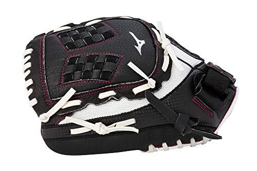 Mizuno Prospect Finch Youth - color: White/Black/Pink Trident Web, size: 11.5"|Ages 9-10