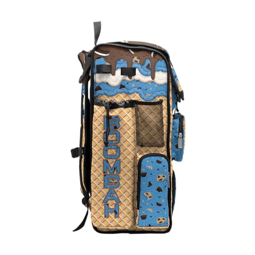 Boombah Superpack Bat Bag - Backpack Version (no wheels) - Holds 4 Bats - Ice Cream Monster Cookie Gold/Columbia Blue/Brown