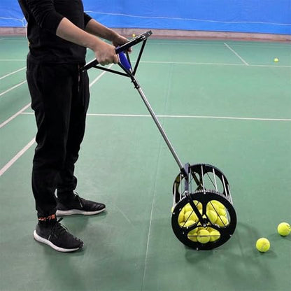 Tennis Ball Picker, Tennis Rolling Collector Basket, Automatic Ball Hopper with Adjustable Height, Funnel Grabber with Handle, for School, Gym, Club