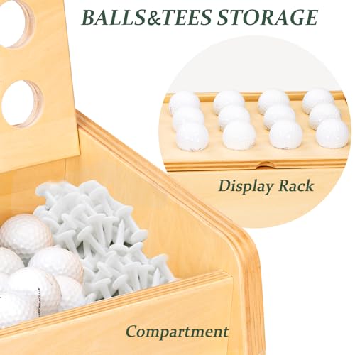 WINGYZ Premium Birch Plywood Golf Bag Storage for 2 Bags | 36lb Rock-Solid Golf Bag Organizer | 7-Shelf Command Center | Artificial Turf 12-Ball Display | No Wall Mounting Required (Natural) - color: Natural
