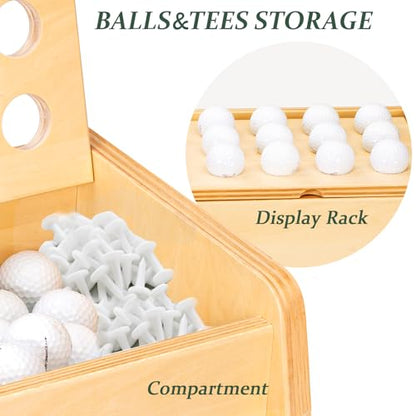 WINGYZ Premium Birch Plywood Golf Bag Storage for 2 Bags | 36lb Rock-Solid Golf Bag Organizer | 7-Shelf Command Center | Artificial Turf 12-Ball Display | No Wall Mounting Required (Natural) - color: Natural