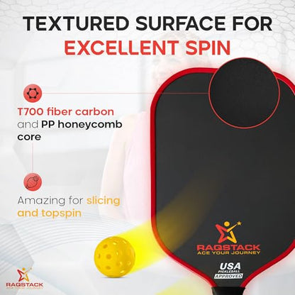 Carbon Fiber Pickleball Paddles with 4 Indoor Pickleball Balls - Top Performing T700 Pickleball Paddle USA Approved - Ace Your Journey with Our Pickle Ball Paddle