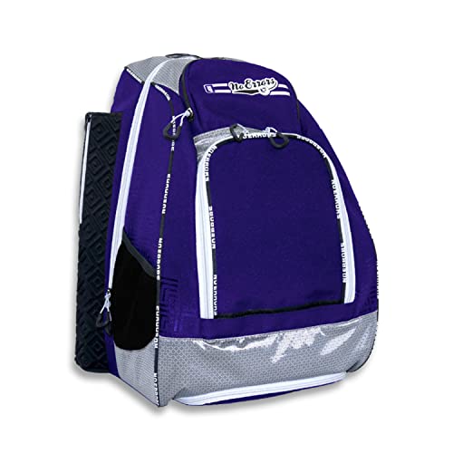 No Errors Sports RBP Rookie Baseball and Softball Backpack - Youth Baseball and Softball Bat Bag with Fence Hooks - Baseball and Softball Equipment Bag for Kids - color: Purple