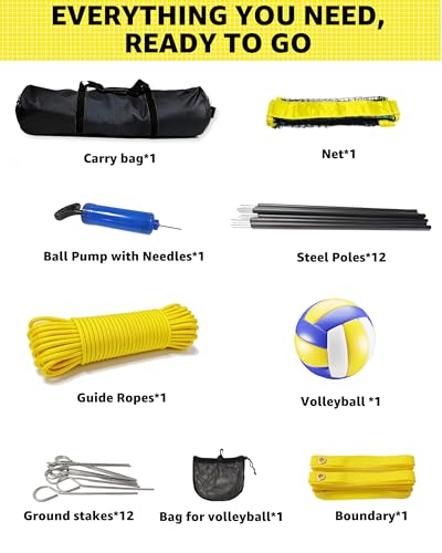 VICHTOP 4 Square Volleyball Game Set - 4 Way Cross Net for Backyard & Beach, Portable Outdoor Volleyball Badminton Combo Net, 4 Person Four Square Volleyball Net with Carrying Bag