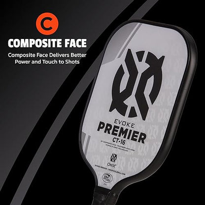 Onix Evoke Premier Professional Tournament Pickleball Paddle Composite Face Impact Paddle Shape - color: White, size: Medium, style: 16mm