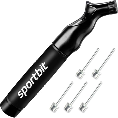 SPORTBIT Ball Pump for Sports Balls - Push & Pull Inflating System - Hand Pump for Exercise Balls - Volleyball Pump, Basketball Inflator, Ball Air Pump - Goes with 5 Needles Set