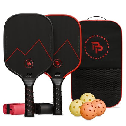 Precision Pro Carbon Fiber Pickleball Paddles Set of 2 — USAPA Approved, T700 Carbon, 14mm Honeycomb Core, 4 Indoor Outdoor Balls, Carry Bag, Pickleball Set for Beginners and Intermediate Players